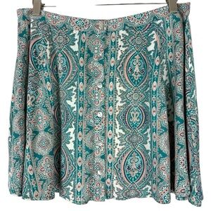 NWT Style House Teal Paisley Button Front Mini Skirt Size Large